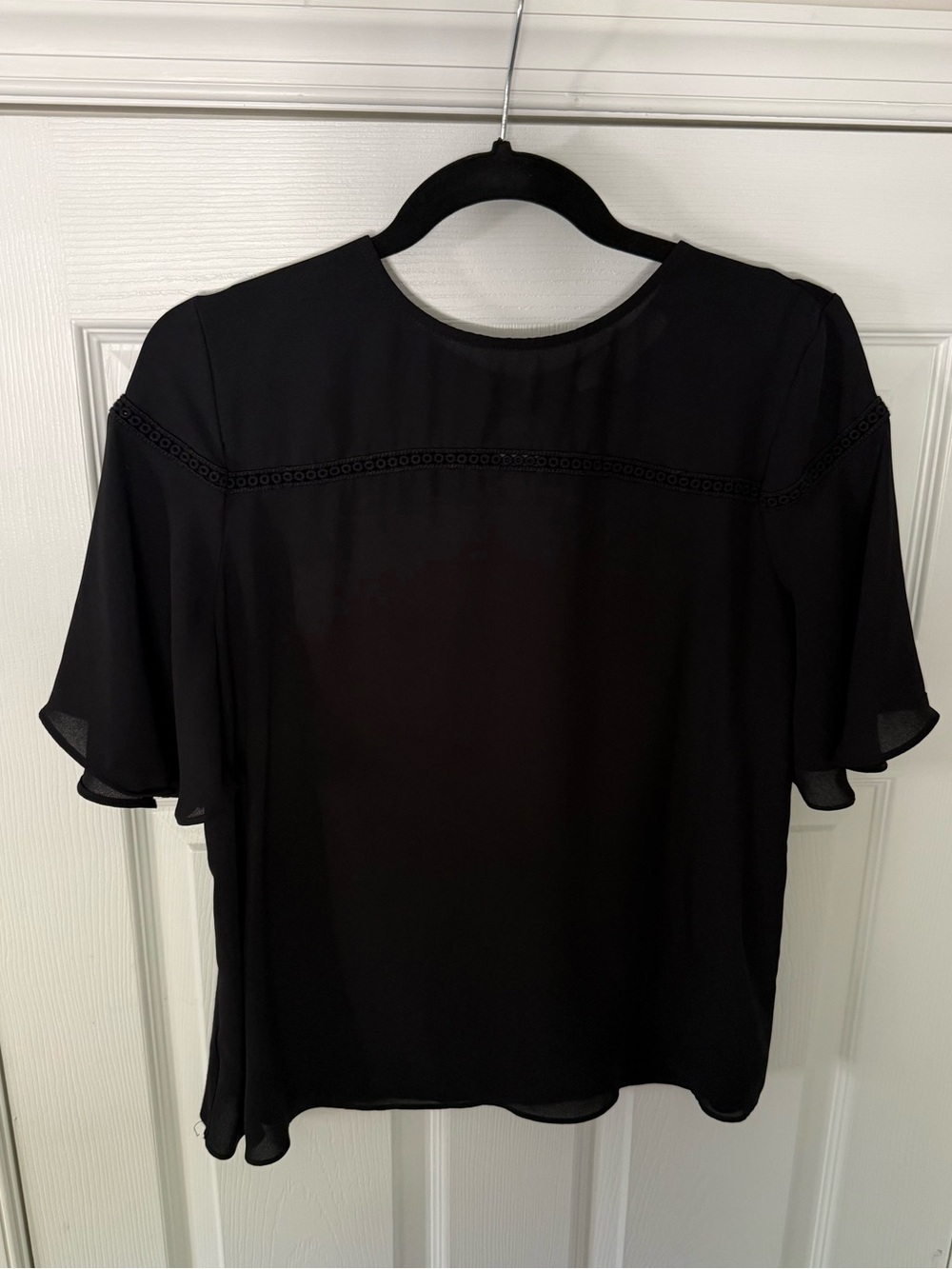 LOFT Black Short Sleeve Flutter Blouse